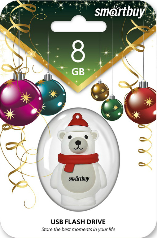 USB  8Gb SmartBuy NY series Белый Медведь белый