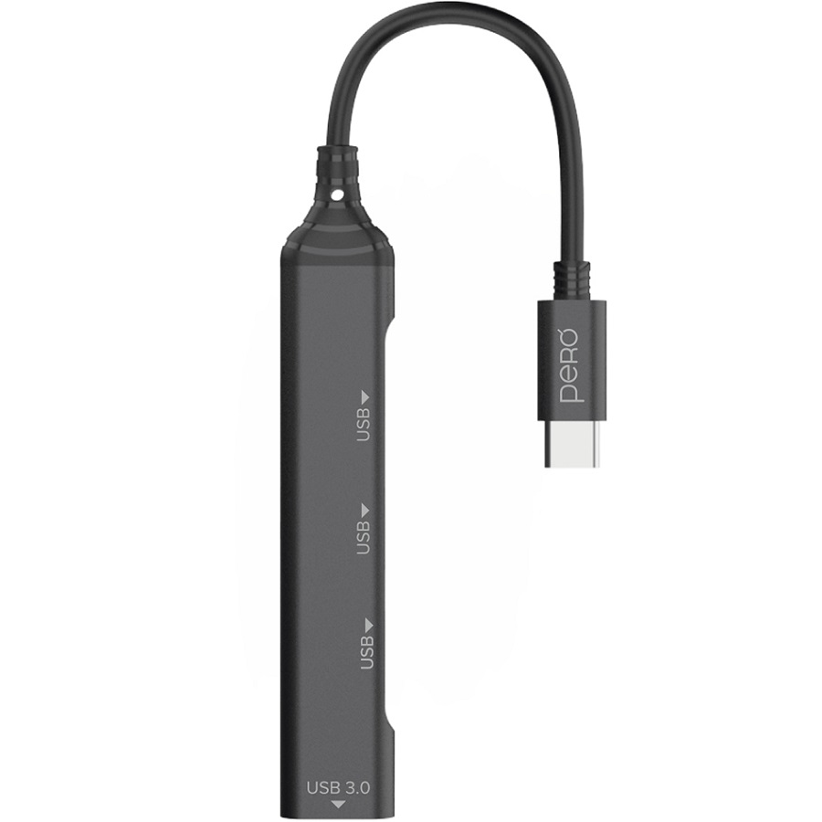 USB Type-C-Хаб PERO MH02, USB-С TO USB 3.0+USB 2.0+USB 2.0+USB 2.0, серый