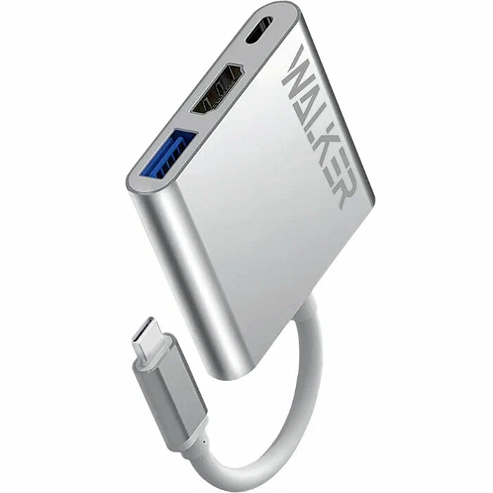 USB Type-C Хаб WALKER WHUB-35, 3в1, серебряный
