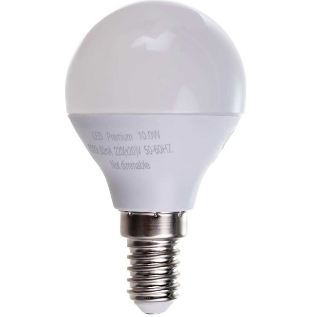 Лампа светодиодная ECOLA globe Premium G45 10W/6000K/E14 (композит) 82x45 (10/100)