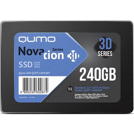 Накопитель SSD 2.5" 240GB QUMO Novation TLC 3D (Q3DT-240GSKF)  2,5"/7 mm R/W 530/450 SM2258XT/SM2259XT OEM