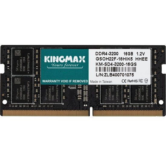 Оперативная память DDR4 16Gb Kingmax KM-SD4-3200-16GS, 3200MHz RTL PC4-25600 CL22 SO-DIMM 260-pin 1.2В dual rank