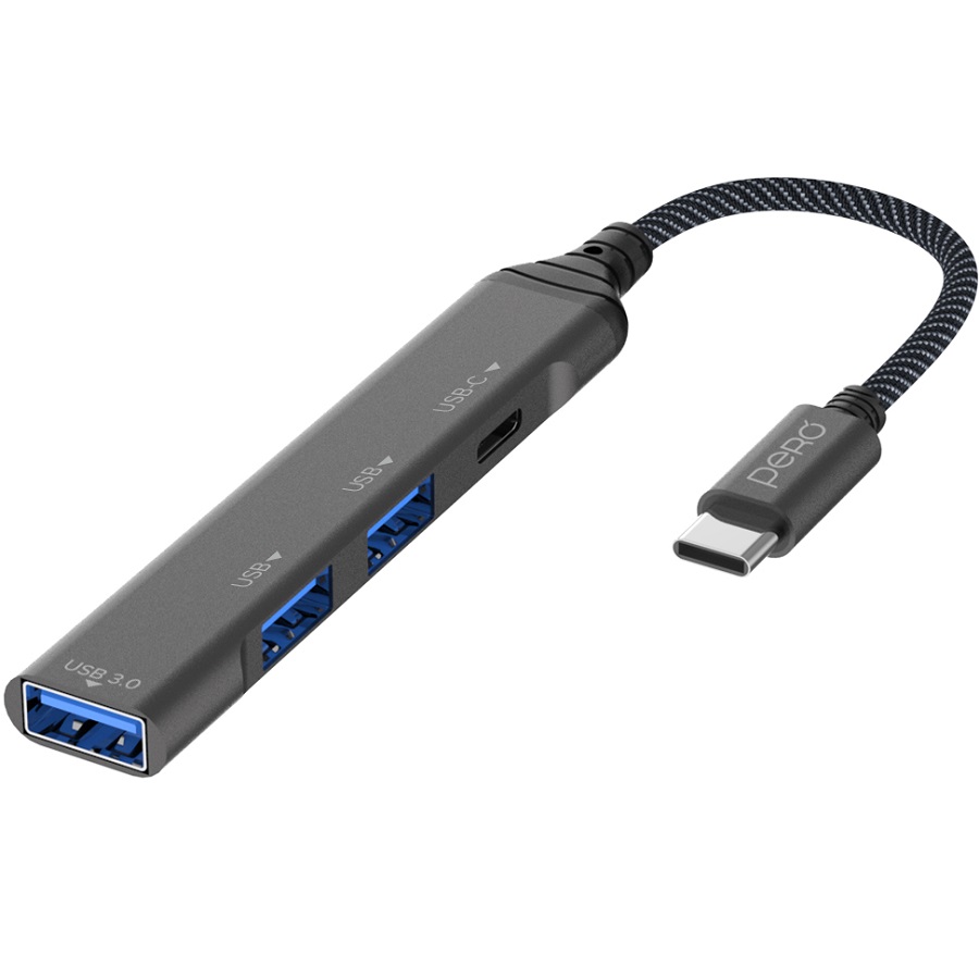USB Type-C-Хаб PERO MH03, USB-С TO USB-C+USB 3.0+USB 2.0+USB 2.0, серый
