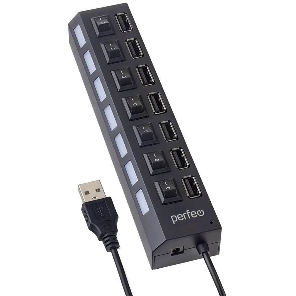 USB-хаб PERFEO (PF-H033 Black) чёрный, 7 портов