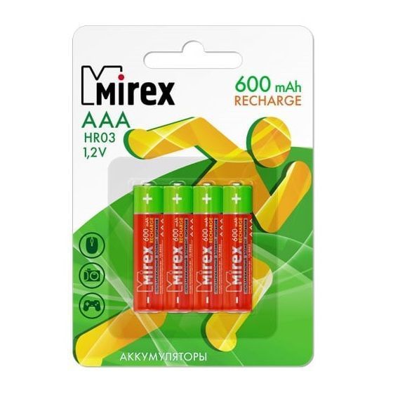 Аккумулятор MIREX R03 600mAh BL-4, Recharge (4/40/200)