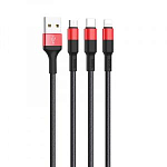 Кабель USB <--> Lightning/microUSB/Type-C  1.0м HOCO X26 Xpress переплёте, красный