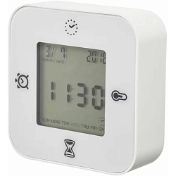 Термометр с часами KLOCKIS 203.352.38 (с функцией будильника/таймера) белый