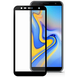 Противоударное стекло 2.5D NONAME для SAMSUNG Galaxy J6 Plus (2018) черное, полный клей, в техпаке