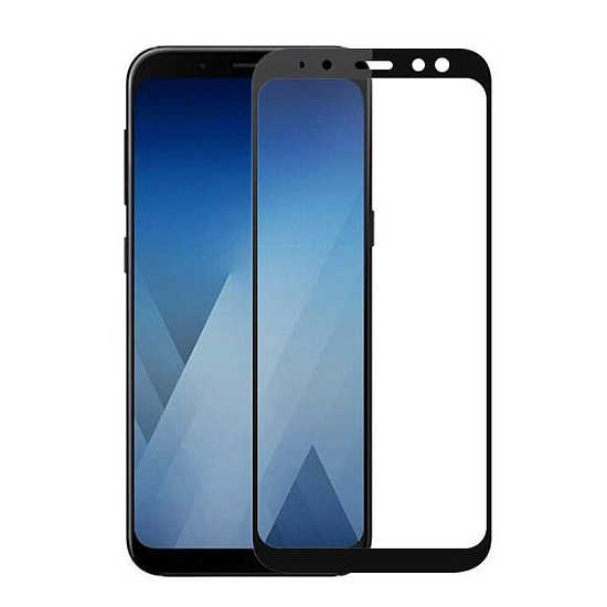 Противоударное стекло 5D NONAME для SAMSUNG Galaxy A8 Plus (2018) черное, полный клей, в техпаке