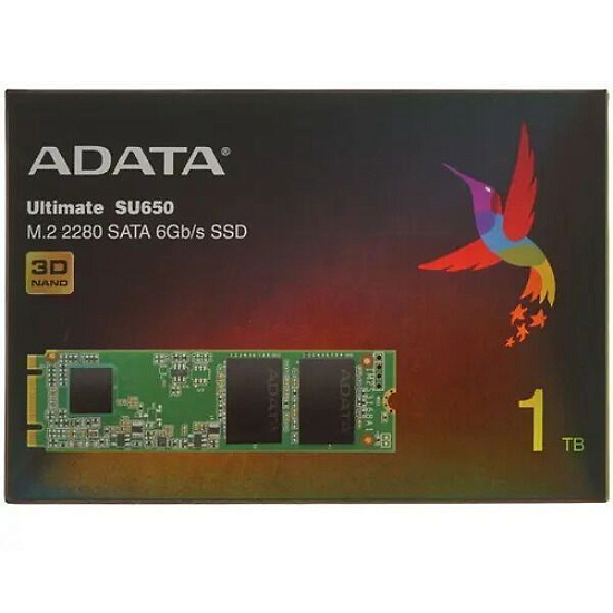 Накопитель SSD M.2 1Tb ADATA SU650 Client SSD [ASU650NS38-1TT-C] SATA 6Gb/s, 550/510, IOPS 80/60K, MTBF 2M, 3D TLC, RTL (936028)