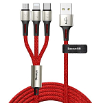 Кабель USB <--> Lightning/Type-C/microUSB  1.0м BASEUS Caring touch, красный