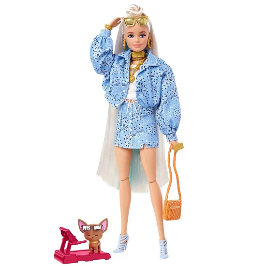 Кукла Barbie EXTRA - Кукла Барби с 15 модными аксессуарами и фигуркой собачки HHN08 