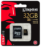Micro SD 32Gb Kingston Canvas React, Class10, UHS-I U3 A1 100Mb/s V30, с адаптером