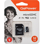 Micro SD 32Gb GoPower Class10 60Mb/s V10 с адаптером SD