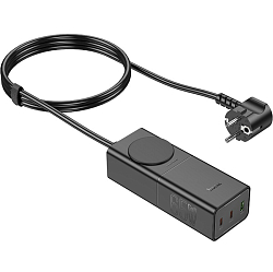 USB Type-C-Хаб HOCO NS4, Standard, черный, USB, 2 Type-C, евророзетка, кабель 1.5м