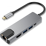 USB Type-C-Хаб BION BXP-A-USBC-MULTI-03, алюминиевый корпус, 60W, 1000мб/с