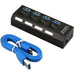 USB-Xaб 3.0 4 порта, 4 порта c питанием и выключателями ,черный