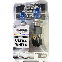 Лампа газонаполненная AVS ALFAS Pure-White 6000К H4 12V 75/85W, комплект 2+2 (W5W) шт.
