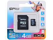Micro SD  4Gb Silicon Power Class 4 с адаптером SD