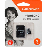 Micro SD  4Gb GoPower Class10 15Mb/s V10 с адаптером