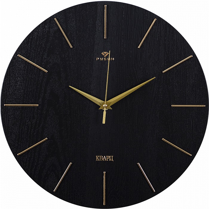 Часы настенные РУБИН "Классика", d=30см, корпус черный+золото (3020-002)