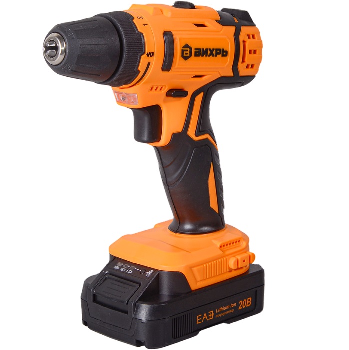 Дрель-шуруповерт аккумуляторная ВИХРЬ ДА-20Л-2К (2,0 А/ч) ЕА+