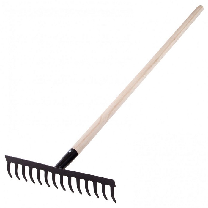 Грабли стальные, 1300 мм, 14 прямых зубьев, деревянный черенок// Сибртех 61742