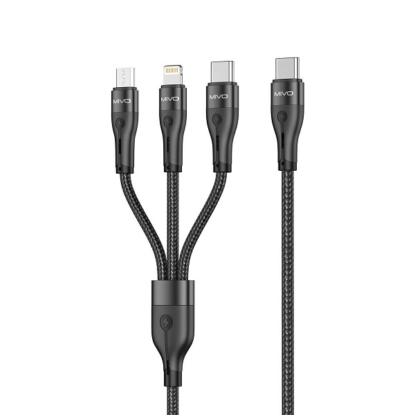 Кабель Type-C <--> Type-C/Lightning/microUSB  1.2м MIVO MX-75 черный