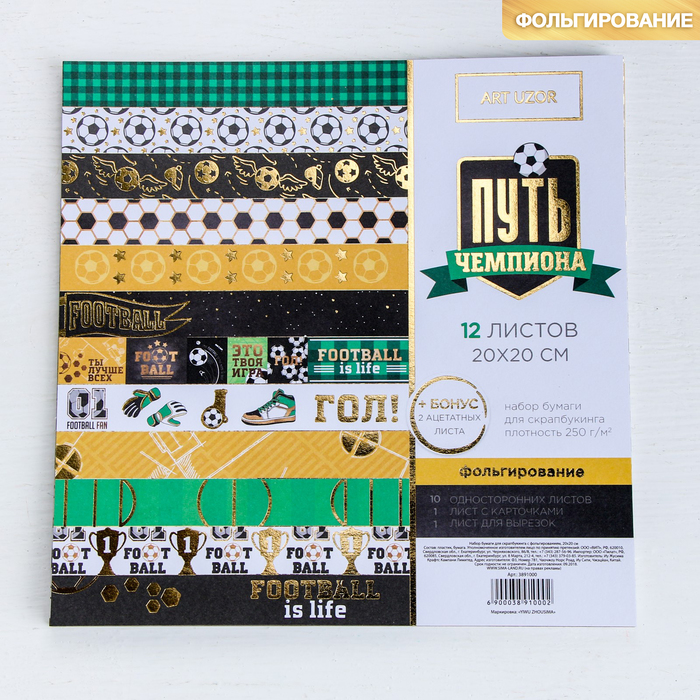 Набор бумаги для скрапбукинга с фольгированием «Путь чемпиона», 12 листов, 20 × 20 см