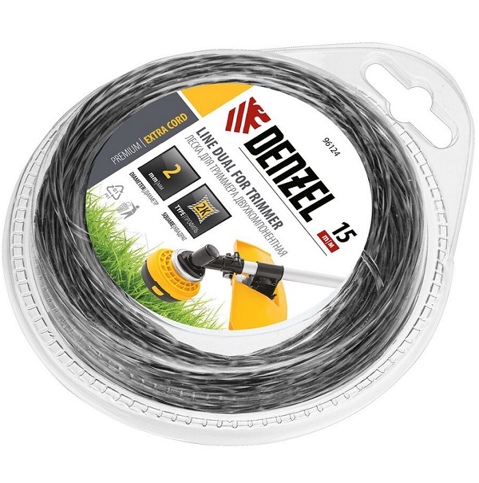 Леска для триммера двухкомпонентная квадрат 2,0мм 15 м EXTRA CORD// Denzel 96124