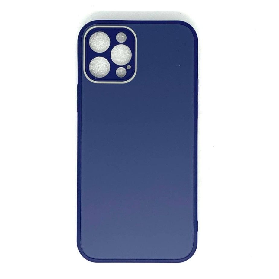 Задняя накладка AKSS для iPhone 12 Pro (6.1), темно-синий, "бархатное стекло"