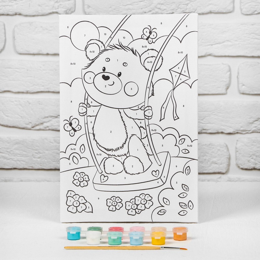 Картина по номерам «Медвежонок на качели» на подрамнике 20×30 см