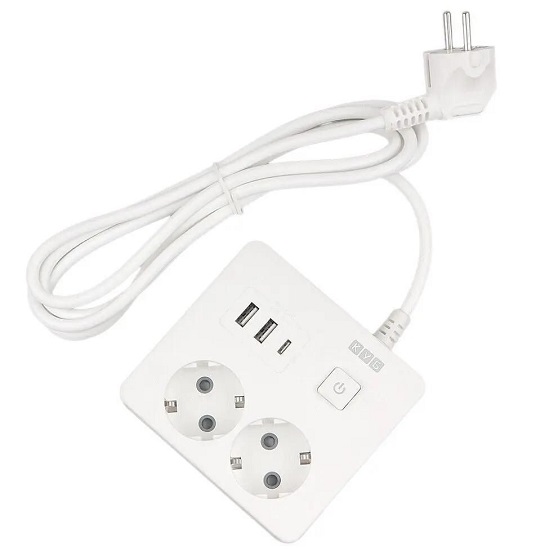 Сетевой удлинитель  1.9м POWER CUBE PC-1-2M, белый, 2 розетки, 3USB, с/з, с вык.16А