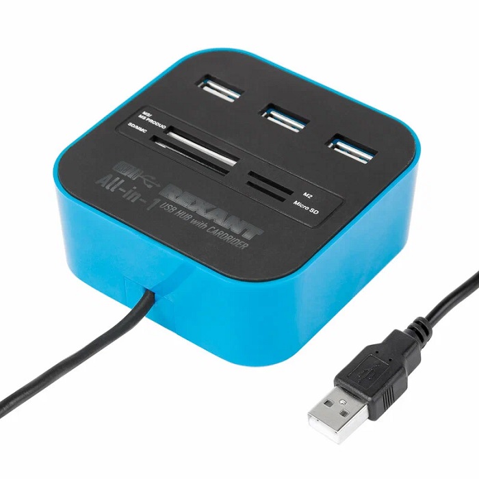 USB-Хаб REXANT 18-4121, 3 порта+картридер, черный