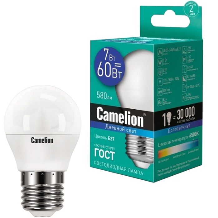 Лампа светодиодная CAMELION G45 7W/6500К/E27
