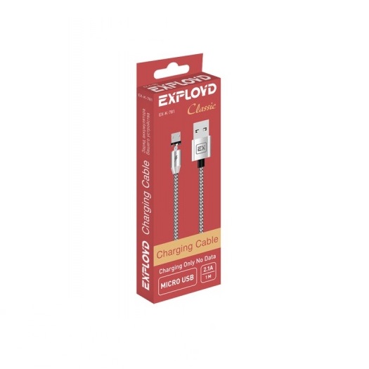Кабель USB <--> microUSB  1.0м EXPLOYD EX-K-781 Classic магнитный, серебряный