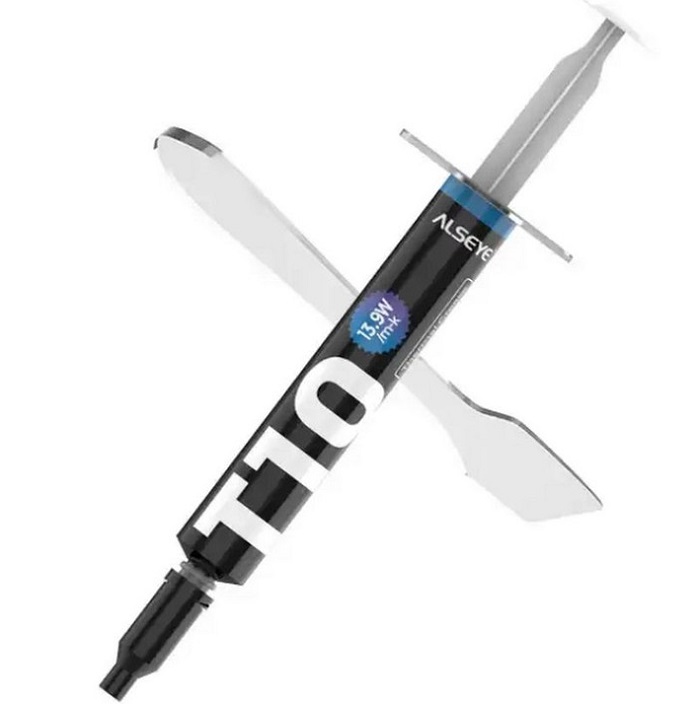 Термопаста ALSEYE T10 Thermal conductivity: 13.9W/m-k Color: Gray Conductivity: non-conductive specific gravity: 2.7g/cm³@25℃ Capacity: 1.2мл Weight: 