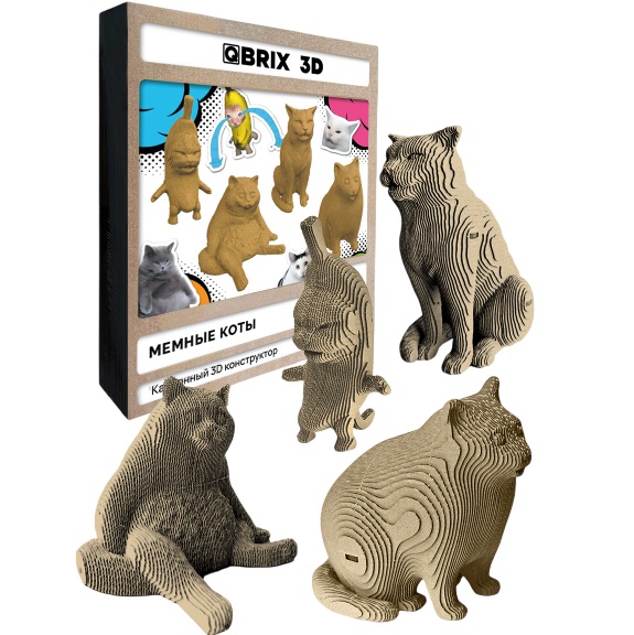 Картонный 3D конструктор QBRIX Мемные коты