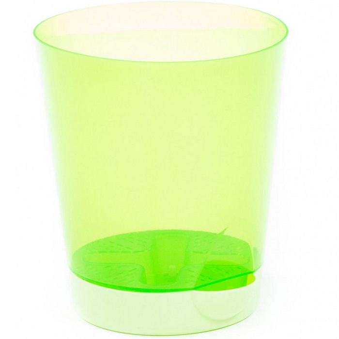 Горшок цветочный ПОЛЕСЬЕ №3 с поддонником, 2 литра (горшок прозрачный, поддонник зелёный)