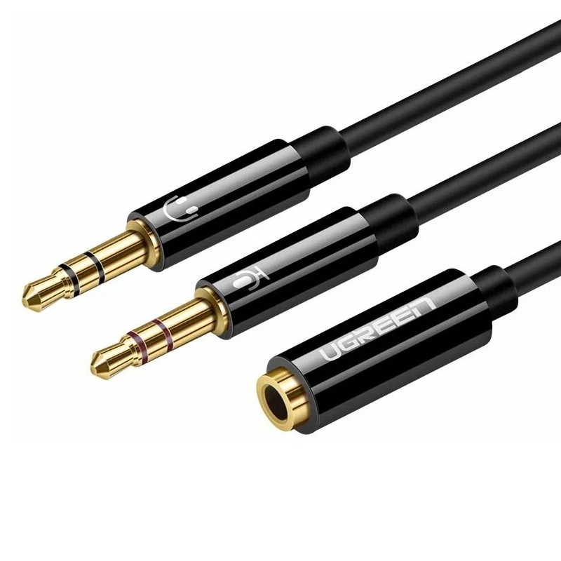 Кабель разветвитель Jack 3.5 >--> 2*Jack 3.5  0.2м UGREEN AV140 (20898) черный