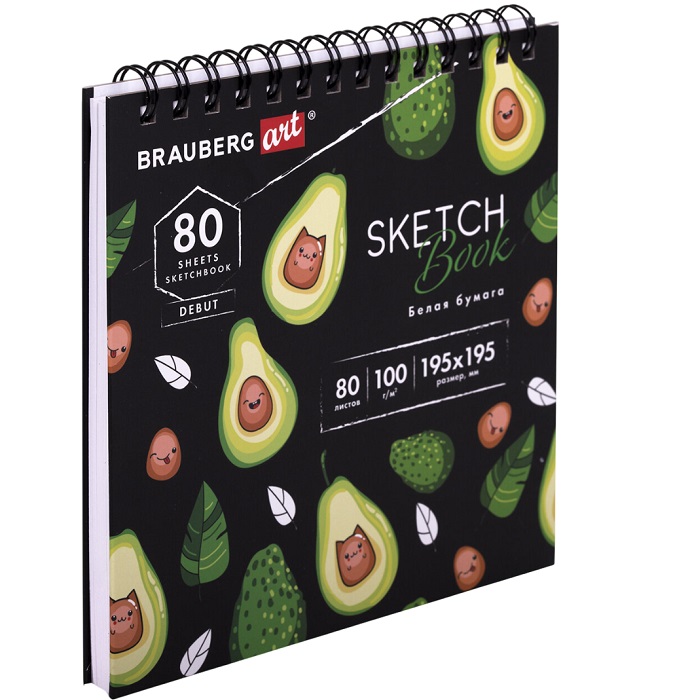 Скетчбук, белая бумага 100г/м 195х195мм, 80л, гребень, твердая обложка, BRAUBERG ART DEBUT, 112986