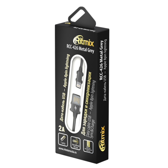 Кабель USB <--> Lightning  1.0м RITMIX RCC-426 Metal, серый