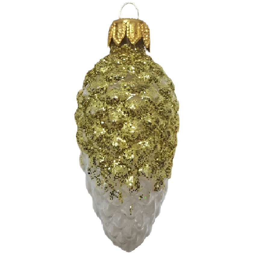 Ёлочное украшение "Шишка в снегу", прозрачная серия, золотая, в подарочной упаковке, h-8см ФУ-2-90/П1
