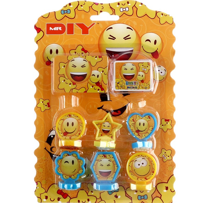 Печать цветная «Cмайл», набор 6 шт., штемпельная подушка, МИКС 9807258