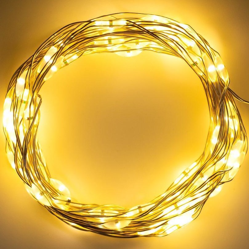 Гирлянда "Нить - Роса" 5 м, свечение тёплое белое, 2 режима, AAх3, IP20