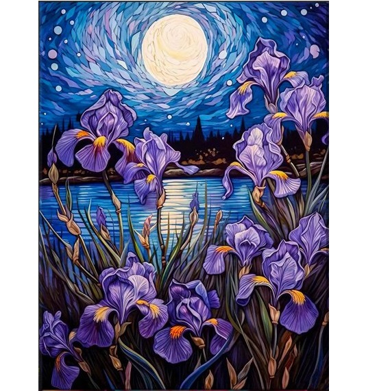 Картина по номерам 40х50 "Ирисы под луной" со светящейся краской (26 цветов) УТМ01491986