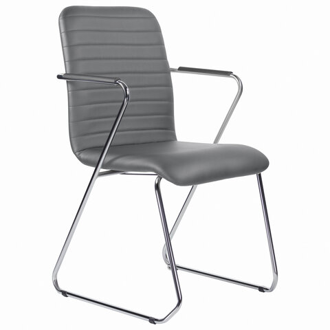 Кресло для приемных и переговорных BRABIX Visit CF-101, хром, экокожа, темно-серое (S-0422), 532561