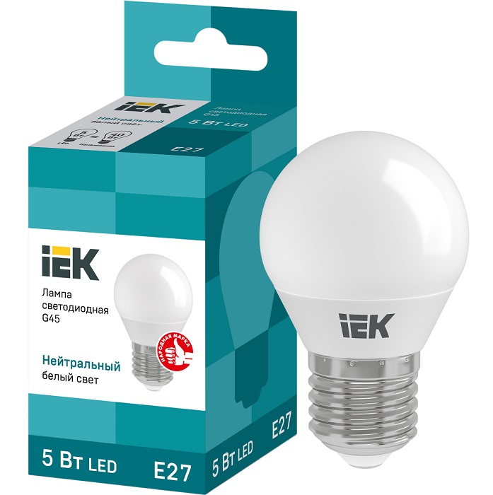 Лампа светодиодная IEK ECO G45 5W/4000К/Е27