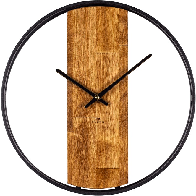 Часы настенные РУБИН "Стиль" из металла, d=35 см, открытая стрелка, черный+ дерево (3505-001)