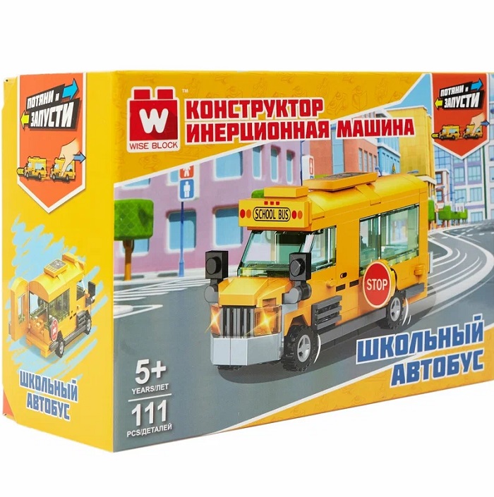 Конструктор Вайс Блок инерционный школьный автобус. TM Wise Block